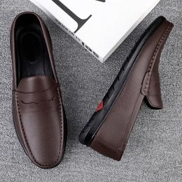 Casual Shoes Genuine Leather Men Loafers Brown Black Adult Office Business Mens Comfy Moccasins Leisure Driving