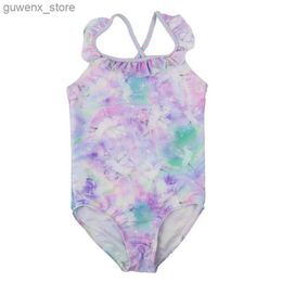 Jednoczęściowe dziewczynki Swimsuit Kids One Piece Beachwear Print Szybkie dziewczyny Kąpiec Kąpiec Summer Girl Twist Strap Squap Y240412