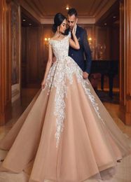 Blush Pink Ball Gown Wedding Dresses Off The Shoulder Appliques Lace Tulle Saudi Arabic Wedding Gowns Plus Size Bridal Dresses Lac3373734