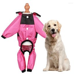 Dog Apparel Raincoats Pet Hooded 4Leg Rainjackets Reflective Clothes Skin Friendly Rainy Wear With TractionHook