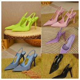 2024 New top Luxury Designer High heels women's slim heels silk black blue pointed single shoes with a back strap and skirt and women's sandals with a wrapped head