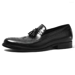 Casual Shoes Elegant Classical Men's Tassels Genuine Leather Soft Loafers Comfortable Slip-on Top Layer Cowhide Dress For Male