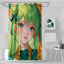 Shower Curtains Green Haired Royal Anime Girl Waterproof Fabric Creative Bathroom Decor With Hooks Home Accessories