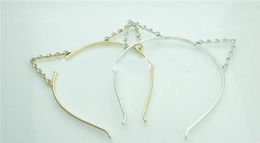 Whole Fashion Party Pearl Crystal Rhinestone Headwear Punk Hair Wrap Cat Ear Headband Silver Gold Color9597889