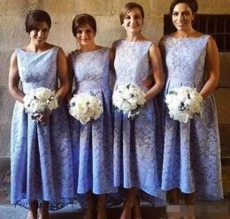 Lavender Lace Bridesmaid Dresses 2024 High Low Sleeveless Ruched Pleats Bateau Maid of Honour Gown Country Wedding Guest Wear Custom Made