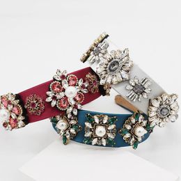 Exquisite Baroque Style Wide Vintage Headbands Crystal Mosaic Flower Velvet Women Headbands Hair Accessories Headpiece264y