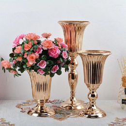 Vases 20/27/39CM Gold Tabletop Vase Metal Wedding Flower Table Centrepiece For Mariage Flowers Decoration