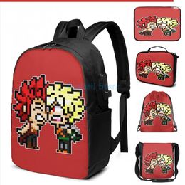 Backpack Funny Graphic Print Pixel Ships - Kirishima X Bakugo USB Charge Men School Bags Women Bag Travel Laptop