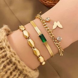 Green Diamond Double Alloy Cuban Fashion Versatile Design Sense Instagram Style Collar Chain Multi Layer Bracelet Batch