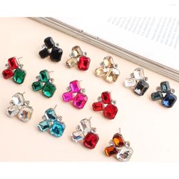 Stud Earrings Luxury Geometric Fashion Rhinestone Inlaid Colourful Crystal Women Girl Gold Colour Piercing Christmas Gift