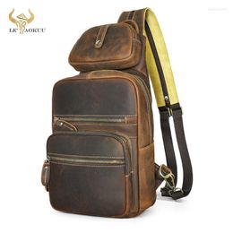 Backpack Top Quality Leather Retro Multi-purpose Chest Pack Sling Bag Design Travel One Shoulder For Men Male 8863