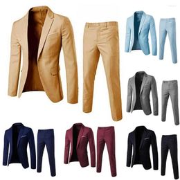 Herrenanzüge 1 Set Business -Anzug feine Touch Jacke Hosen reine Farbtaschen Blazer Hosen