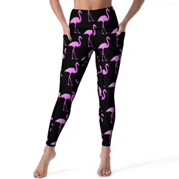 Active Pants Pink Flamingo Bird Leggings Animal Print Design Yoga High Waist Work Out Legging Breathable Stretch Sports Tights