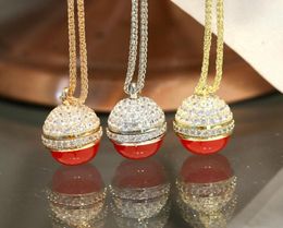 Europe America Fashion Style Lady Women Engraved Letter 18K Gold Chain Necklace With Chalcedony Diamond Rotating Round Ball Pendan4525585