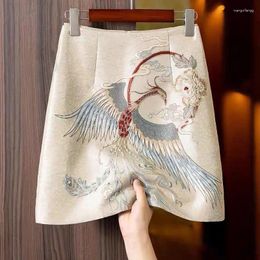 Skirts 2024 Chinese Style Embroidered Half Skirt Loose A-line Women's Clothing