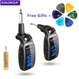 Guitar XIAOKOA Wireless Guitar System Rechargeable Upgrated LED Screen 15 Channels UHF Wireless Guitar Transmitter Receiver For Electri