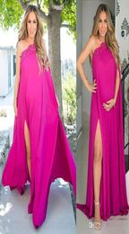 Fuchsia One Shoulder Pregnant Evening Dresses High Split Side Plus Size Chiffon Maternity Dresses With Applique Long Prom Gowns1756692