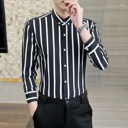 Men's Casual Shirts Spring Autumn High-end Business Striped Non-ironing Wrinkle-resistant Tops Handsome Slim Shirt Male Clothes