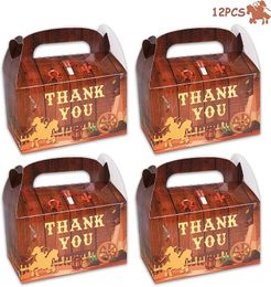 Gift Wrap Western Cowboy Style Paper Boxes Baby Shower Decoration Thank You Candy Goodie Treat Birthday Party 12PCs