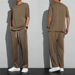 Ice Silk Casual Suit Male Ins Brand Straight Pleated Sports Pants Summer Thin Section Handsome Drape Mens Clothing 240412