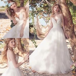 Fairy Tulle Rustikale Land Brautkleider Eine Linie Spaghetti -Träger plisdern sexy einfache moderne Brautkleider Boho Garden Plus Größe Braut Fashoin Robe de Mariee yd