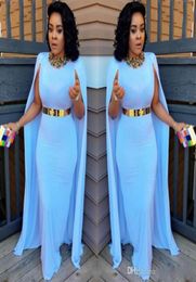 Light Blue Plus Size Cape Style Evening Dresses 2017 Sheath Floor Length Evening Gowns Aso Ebi South African Women Formal Party Dr5730555