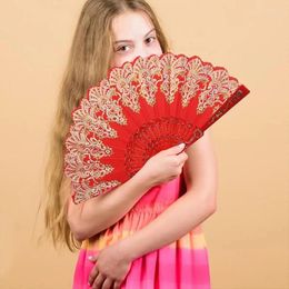 Decorative Figurines Chinese Ancient Fan Plastic Folding Hanfu For Women Japanese Home Decor Black Red Dance Wedding Party