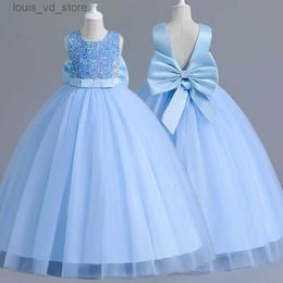 Girl's Dresses Luxury Girl Blue Sequined Dress 5-14T Children Formal Pageant Gala Prom Gown Bridesmaid Girl Wedding Costume Graduation Clothes T240415