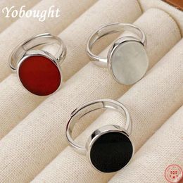 Cluster Rings S925 Sterling Silver For Women Men Fashion Oval Shaped Agate White Shell Punk Classic Simple Jewellery Christmas Gift