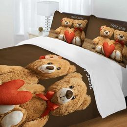 Bedding Sets 3d Printed Cute Teddy Bear Pattern Comforters Soft Couple Bedroom Bedclothes With Pillowcases For Children