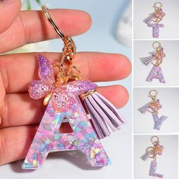 Keychains A To Z Purple Heart Filled Letter Keychain Women Wallet Charms 26 Initials Alphabet Butterfly Tassel Pendant Key Rings Accessory