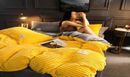 4PCS Plain Colour Thicken Flannel Warm Bedding Set Velvet Duvet Cover Bed Sheet Pillowcases Home Bed Linens T2008261077508
