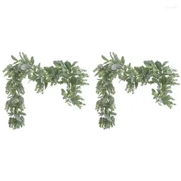 Decorative Figurines 2Piece Lambs Ear Garland Greenery And Eucalyptus Vine / 38 Inches Long Light Colored Flocked Leaves