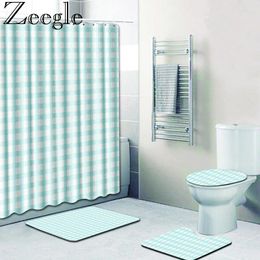 Bath Mats Zeegle Mat And Shower Curtain Set Anti Slip Bathroom Carpet Toilet Foot Non Pedestal Rug 4pcs