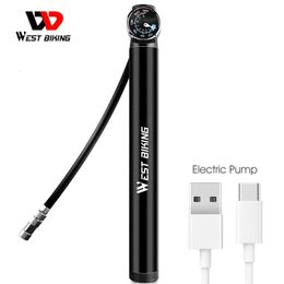 WEST BIKING Max 120 PSI Smart Bike Pump Portable Air Electric Inflator Cycling Pump USB Bicycle Pumps With Hose Pressure Gauge 240410