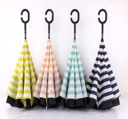 Navy Stripe Inverted Umbrellas Cshape Jshape Handle Waterproof Double Layer Reverse Car Umbrella Paraguas Rain Umbrella 4 colors9471443