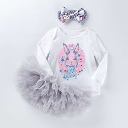 Abbigliamento per ragazze coniglietto di Pasqua per neonati e bambini a maniche lunghe Egg Sweetheart Grey Gritutu Set