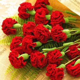 Decorative Flowers Knitting Finished Product Carnation Mother's Day Gift Artificial Fake Bouquet Hand-woven Home Decorate