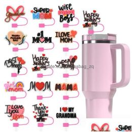 Cartoon Accessoires ST Tipps Topper Großhandel Muttertag Liebesstil 10mm Bar wiederverwendbares Trinken Plastik STs mit Topper Drop -Lieferung DH6EK