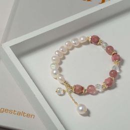 Instagram Korean Style Danshui Pearl Single Loop Women's Strawberry Crystal Cut Bracelet Jewellery