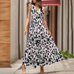 Casual Dresses Fashion Boho Print Shirt Women'S Dress Sexy V Neck Sleeveless Lace Up Maxi Summer Vacation Party Long Sundress Female