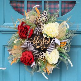 Decorative Flowers Rustic Artificial Wreath Ornament Personalised Garland Decoration With Wood Sign Home