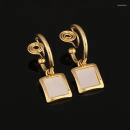 Stud Earrings Simple Square Small Earring Mosquito Coil Ear Clip Without Pierced Natural Shell Jewellery Female