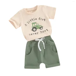 Clothing Sets 0-3Years Toddler Baby Boys Summer Letter Tractor Print Short Sleeve Round Neck T-Shirt And Casual Shorts 2Pcs Infant Outfit