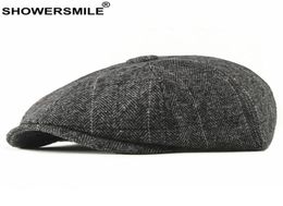 sboy Hats Sboy SHOWER Tweed Cap Men Wool Herringbone Flat Winter Grey Striped Male British Style Gatsby Hat Adjustable9673603