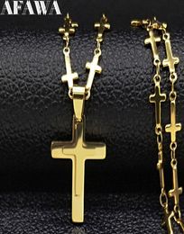 Pendant Necklaces 2021 Fashion Cross Stainless Steel Necklace Women Double Layer Gold Color Neckless Jewerly Acero Inoxidable Joye2371736