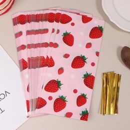 Gift Wrap 50pcs Pink Strawberry Party Candy Bags Snack Packing Bag Wedding Kids Girls Birthday Supplies Baby Shower