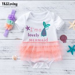 Children's Clothing Baby Summer Clothing Mermaid Short Sleeved Jumpsuit Baby Gaza Jumpsuit