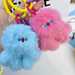 Keychains Lanyards Instagram Funny Plush Monster Keychain Cute Doll Keyring Backpack Girls Pendant Ornament Car Key Holder Creative Toy Accessories