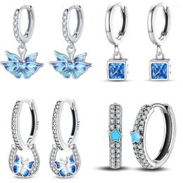 Hoop Earrings 925 Sterling Silver Minimalist Butterfly Blue Series Jewelry Fashion Zircon Circle Earring For Women Fine Gift Accessories